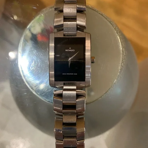 Movado Men's Eliro Rectangle Black Dial Stainless Steel Bracelet Watch 0… - Picture 3 of 10